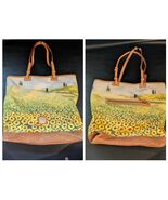 Dooney &amp; Bourke Gelbe Sonnenblume Fields Landschaft Groß Leinen Leder - $1,736.43 MXN