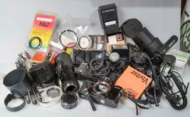 Large Lot Assorted 35mm Camera Lens Acessories Flash Hoods Filters Tripo... - £162.62 GBP