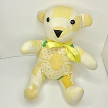 VTG Quilted Patchwork Plush Stuffed Teddy Bear Animal 18&quot; Yellow Scrapper Craft - £39.61 GBP