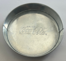 Coca-Cola Galvanized 8" Round Tray Embossed with Script Logo - $8.59