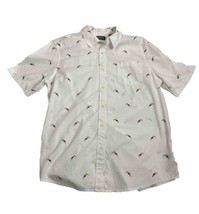 Toucan Bird Print Shirt Men&#39;s XL Chaps White  Short Sleeve  Cotton Tropical - £7.48 GBP