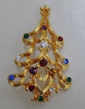Monet Christmas Tree Pin Brooch Goldtone Multi-Color Crystals Rhinestone Vintage - £16.05 GBP