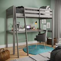 Everest Grey High Loft Bed with Desk and Storage, Heavy Duty Solid Wood Twin Siz - £355.43 GBP