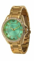 NEW Jeanneret 2003 Women&#39;s Rosetta Crystal Accent Green Dial Gold Bracelet Watch - £17.37 GBP