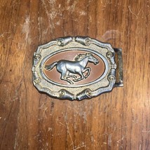 Western Style Silver Tone Belt Buckle w galloping rodeo horse 2½ X 3¼  M... - $9.90
