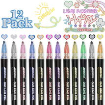 12 Pcs Doodle Dazzles Shimmer Marker Set Double Line Outline Pen Metallic NEW - £13.48 GBP