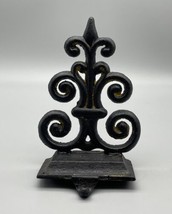 Vintage Black Cast Iron Christmas Stocking Holder Hanger Fleur De Lis 6.5&quot; - $16.74