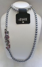 RSVP Pretty Two-tone Metallic Gray Faux Pearl Necklace Midnight Floral - £7.12 GBP