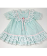 Vintage USA Made Girls Smocked Baby Girl Dress 18 Months Teal Blue Lace ... - $459.78 MXN