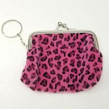 Coin Purse Keychain Fabric Pink Purple Leopard Skin Snap Close Vintage  - $12.30