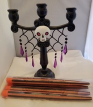  Halloween Candelabra black 3 Metal Candlestick Holder skull spiderweb /candles - £59.34 GBP