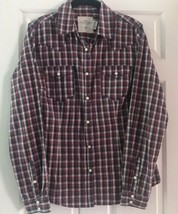 H&amp;M Women&#39;s Red Blue Plaid Button Down Shirt Top LongSleeve Size 12 - $9.89