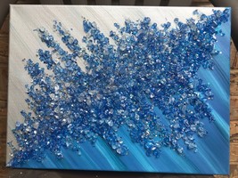 ~Blue and Silver~✨Glitter Crushed/Broken Glass, Canvas Painting, Abstract Art! - £32.75 GBP