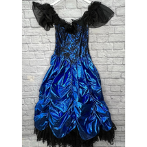 Vintage Loralie Metallic Ruffle Lace Prom Dress Saloon Size 10 Off Shoulder Blue - £199.01 GBP