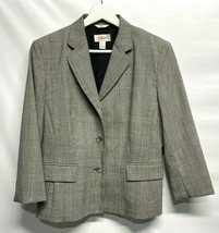 Talbots Petites Vintage Wool Blend Gray Plaid Blazer Lined 3/4 Sleeve Career 4 - £39.20 GBP