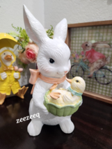 Easter Bunny Rabbit &amp; Baby Duck Figurine Tabletop Decor  11.5&quot; - $39.59