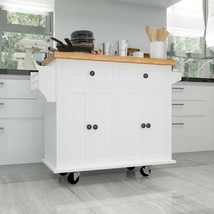 Kitchen Island Cart with Two Storage Cabinets and Two Locking Wheels - White - £176.26 GBP