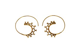 Swirl Molecule Earrings, Gold Creole Hoops in Spiral, Hippie Earrings  - £11.80 GBP