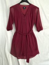 Iz Byer Womens Sz XS Juniors Red Wine Short Lined Party Dress Sheer Long Sleeve - £9.89 GBP