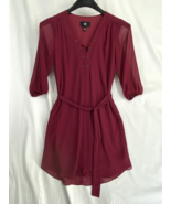 Iz Byer Womens Sz XS Juniors Red Wine Short Lined Party Dress Sheer Long... - $12.34