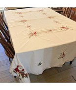 VTG Applique &amp; Embroidered Christmas Tablecloth Santa Gold Lurex Oblong ... - £19.97 GBP