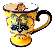 Large Talavera Coffee Tea Mug Footed Yellow Blue Floral 5.25&quot; Tall - $24.30