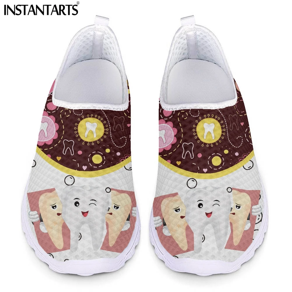 Cute dental tooth cartoon pattern slip on flat shoes for women casual air mesh sneakers thumb200
