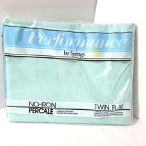 VTG NOS Aqua Turquoise Twin Flat Sheet Performance by Springs Percale Je... - $24.54