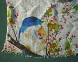 Royal Botanic Gardens Kew Scarf Bird in Tree Watercolor Linen Cotton Sha... - £33.87 GBP