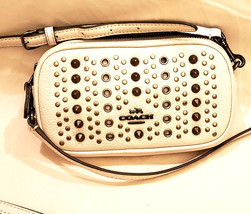 Coach Cross Body/Shoulder Bag/Wallet White Leather Studded Accent - $49.98