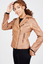 Max Studio Camel Faux Leather Zip Jacket - Medium - £27.33 GBP