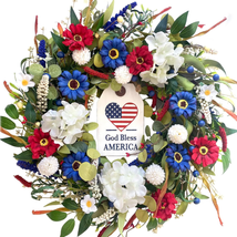 Independence Day Greenery Wreath for Front Door, 20 Inch 4Th of July Independenc - £37.90 GBP