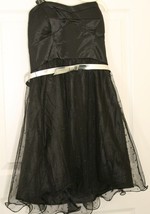 As U Wish Satin Black Strapless Net Prom Cocktail Womens Dress M Silver Belt - £14.27 GBP