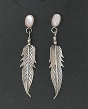 Sterling Silver Pink Mother of Pearl Feather Dangle Earrings - £40.05 GBP