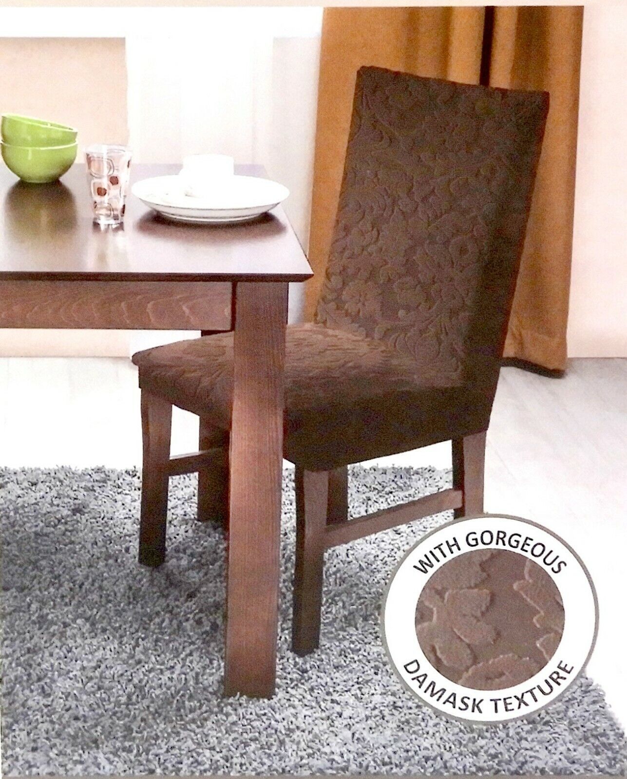 Dining Room Chair Cover Damask Texture Stretchable  Brown NEW - $12.86