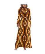 Woman 70s Vintage Groovy Circle Long Sleeve High Neck Long Dress (Size X... - £27.04 GBP