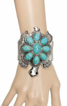 3.75" W Fake Turquoise Blue Beads Casual Turtle Chunky Cuff Statement Bracelet - $22.80