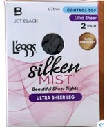 L’eggs Silken Mist Silky Sheer Leg Control Top pantyhose size B Jet Blac... - $12.75