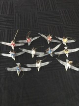 little wooden angels hand painted riding on plastic birds ornaments set of 11 - £7.47 GBP