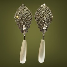 vintage rhinestone faux pearl wedding Pierced Earrings - £43.58 GBP