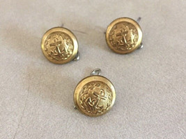 Lot 3 Vtg US Navy Nautical Anchor Brass Round Domed Metal Shank Buttons ... - $18.99
