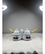 Vintage Houston Harvest Ceramic Double Condiment Set with Lids &amp; Spoons - $25.91 CAD