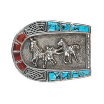 Vintage Southwestern sterling, turquoise, and agate horeshoe belt buckle - $495.00