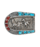 Vintage Southwestern sterling, turquoise, and agate horeshoe belt buckle - $495.00