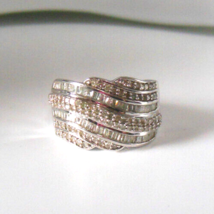 Vintage Signed STS 925 Baguette and Round Pave Diamond Ring Size 6.5 - £301.44 GBP
