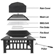 32&quot; Fire Pit Square Metal Firepit Backyard Patio Garden Stove W/Cover Ou... - £87.07 GBP