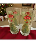 Set of 2 HOLIDAY 6&quot; Vintage TUMBLER  GLASSES CHRISTMAS TREES floral red ... - $344.86 MXN
