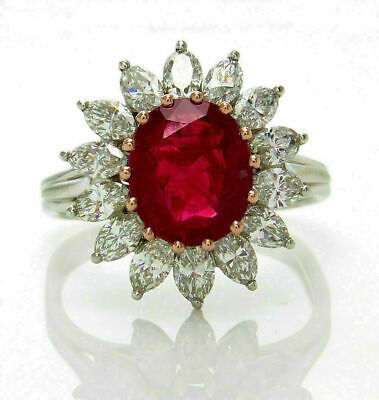 Primary image for Cocktail-Cluster-Ring mit rosa Rubinen und Diamanten im Ovalschliff von 5...