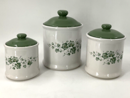Vintage Corelle Coordinates Callaway 3 Piece Canister Set Green Ivy Jay Imports - £55.38 GBP