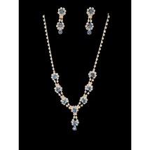 NEW Fashion Costume Jewelry Flower Shape Blue Zircon Inlays Necklace Earring Set - £7.18 GBP